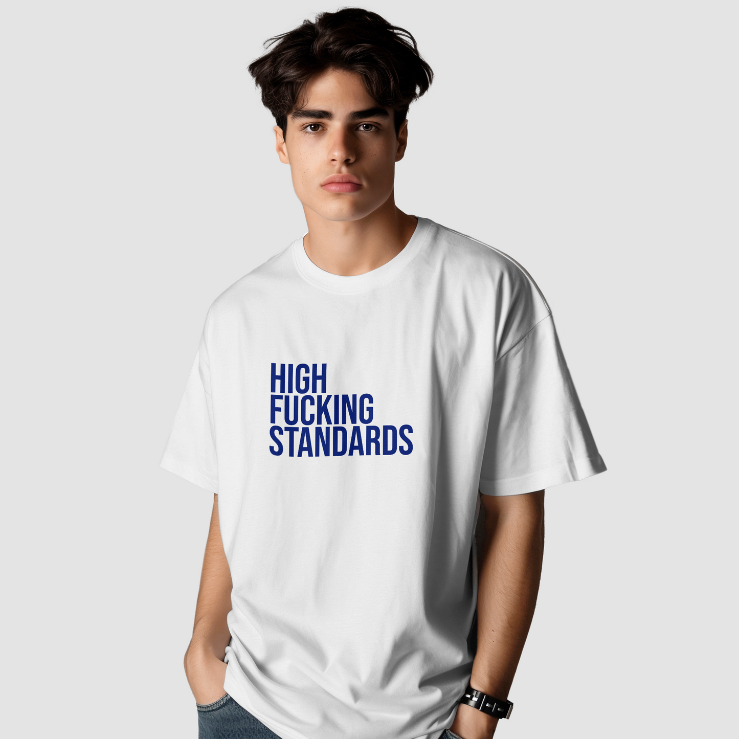 High Standards Oversized Graphic Printed T-Shirt Blue